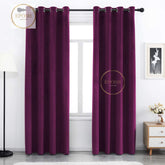 2 Pieces Plain Dyed Velvet Eyelet Curtains-Dark Purple